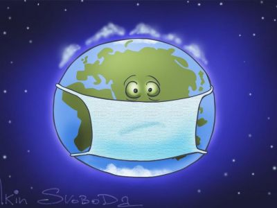 Земля на карантине по коронавирусу. Рис. С.Елкина: svoboda.org Земля на карантине по коронавирусу. Рис. С.Елкина: svoboda.org