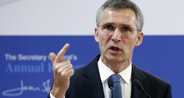 NATO Secretary General Jens Stoltenberg gestures as he addresses a news conference at the Alliance headquarters in Brussels January 30, 2015. REUTERS/Francois Lenoir (BELGIUM - Tags: POLITICS MILITARY) - RTR4NKJY