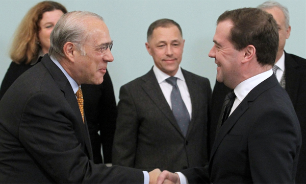 Встреча Дмитрия Медведева с Генеральным секретарем Организации экономического сотрудничества и развития Анхелем Гурриа. Фото с сайта Правительства РФ